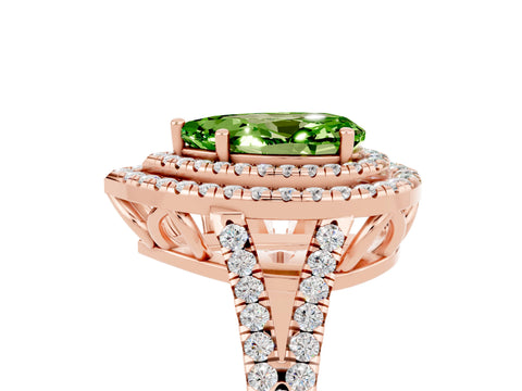 Rose gold Pear Cut Peridot Double Halo Ring with Pavé Band and Prong Setting_17