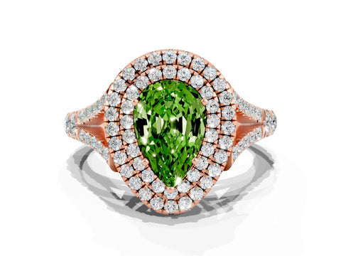 Rose gold Pear Cut Peridot Double Halo Ring with Split Shank and Prong Setting_12