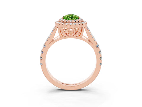 Rose gold Pear Cut Peridot Double Halo Ring with Split Shank and Prong Setting_15