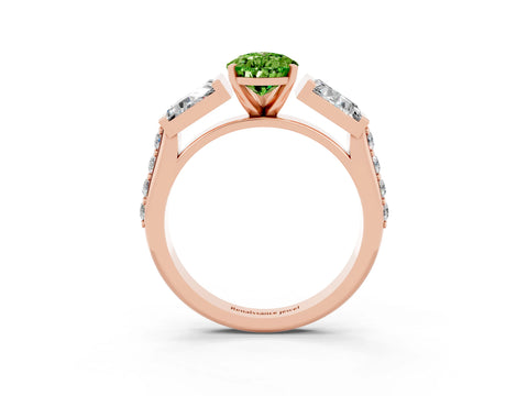 Rose gold Pear Cut Peridot Engagement Ring with Baguette Side Stones and Channel Set Band_3