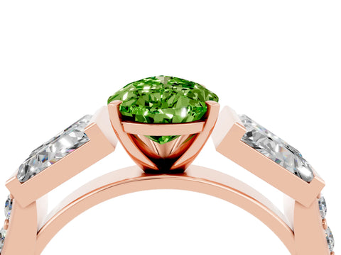 Rose gold Pear Cut Peridot Engagement Ring with Baguette Side Stones and Channel Set Band_4