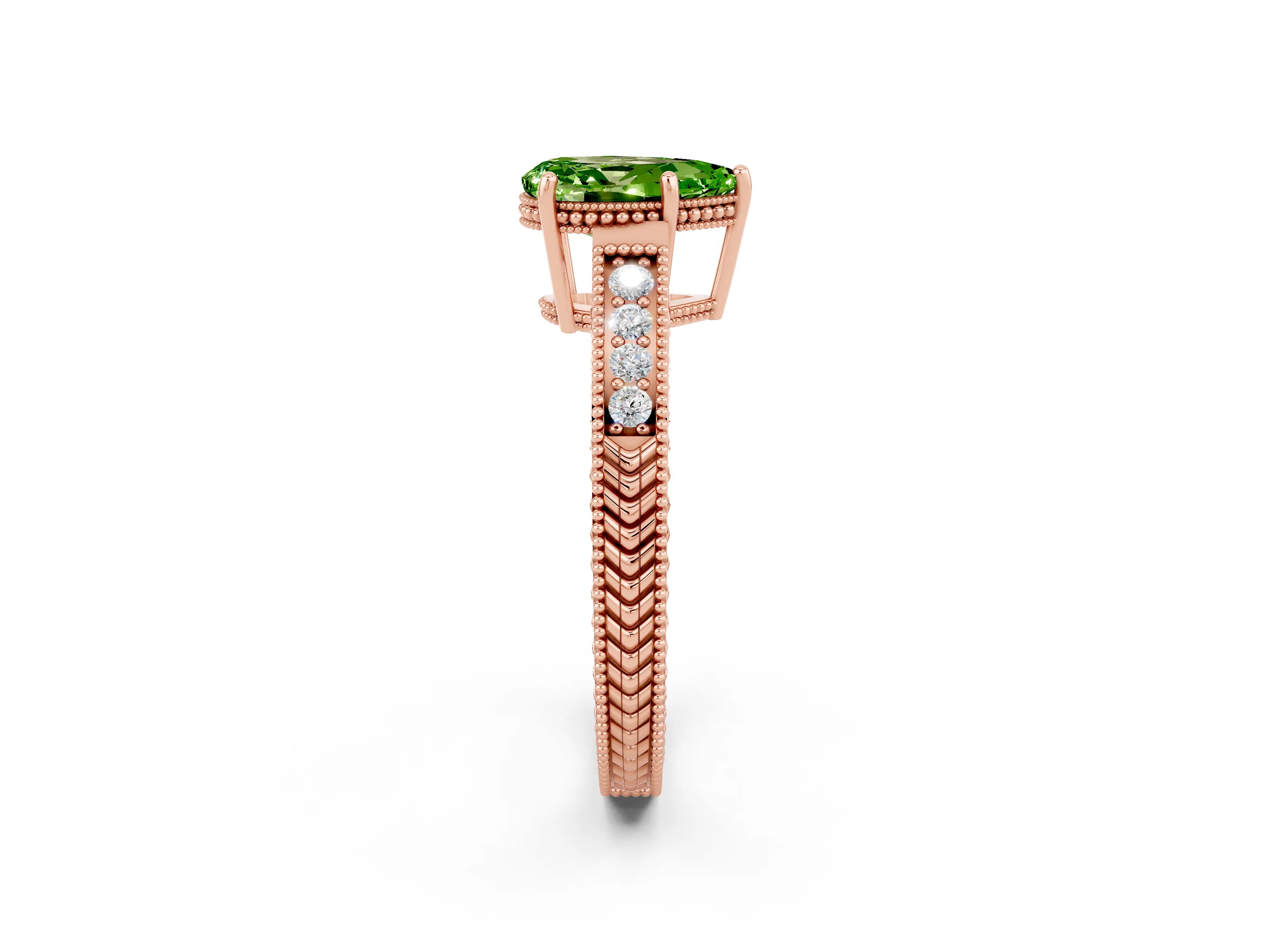Rose gold Pear Cut Peridot Engagement Ring with Milgrain Channel Set Band and Prong Setting_2