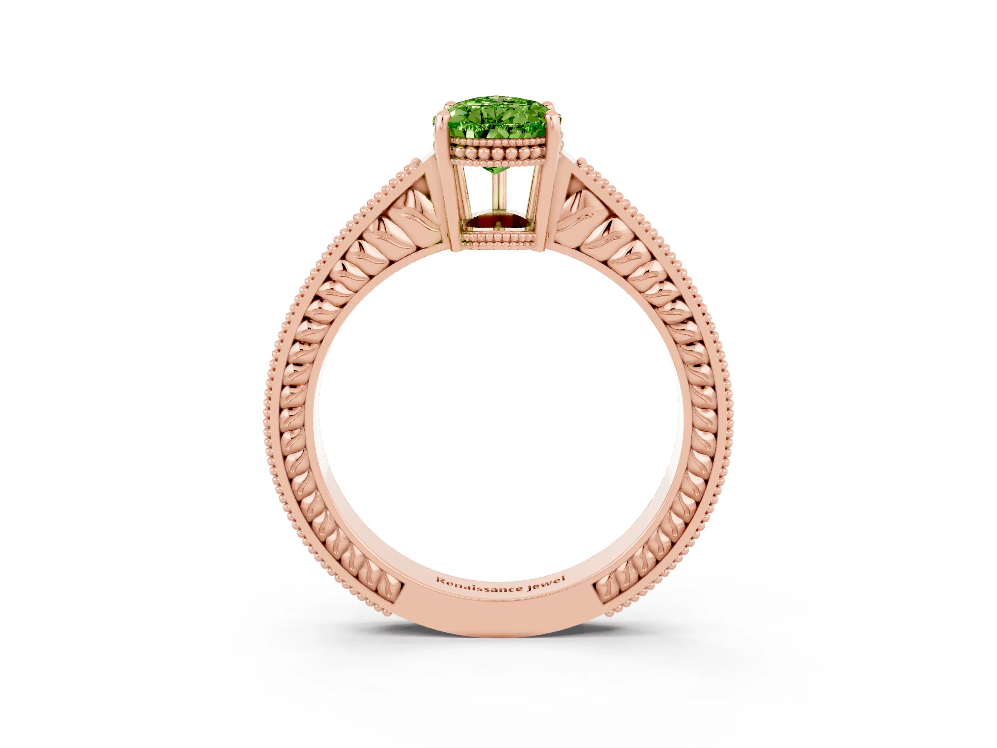 Rose gold Pear Cut Peridot Engagement Ring with Milgrain Channel Set Band and Prong Setting_3