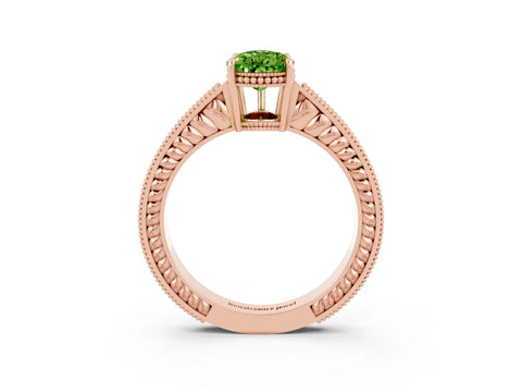 Rose gold Pear Cut Peridot Engagement Ring with Milgrain Channel Set Band and Prong Setting_3