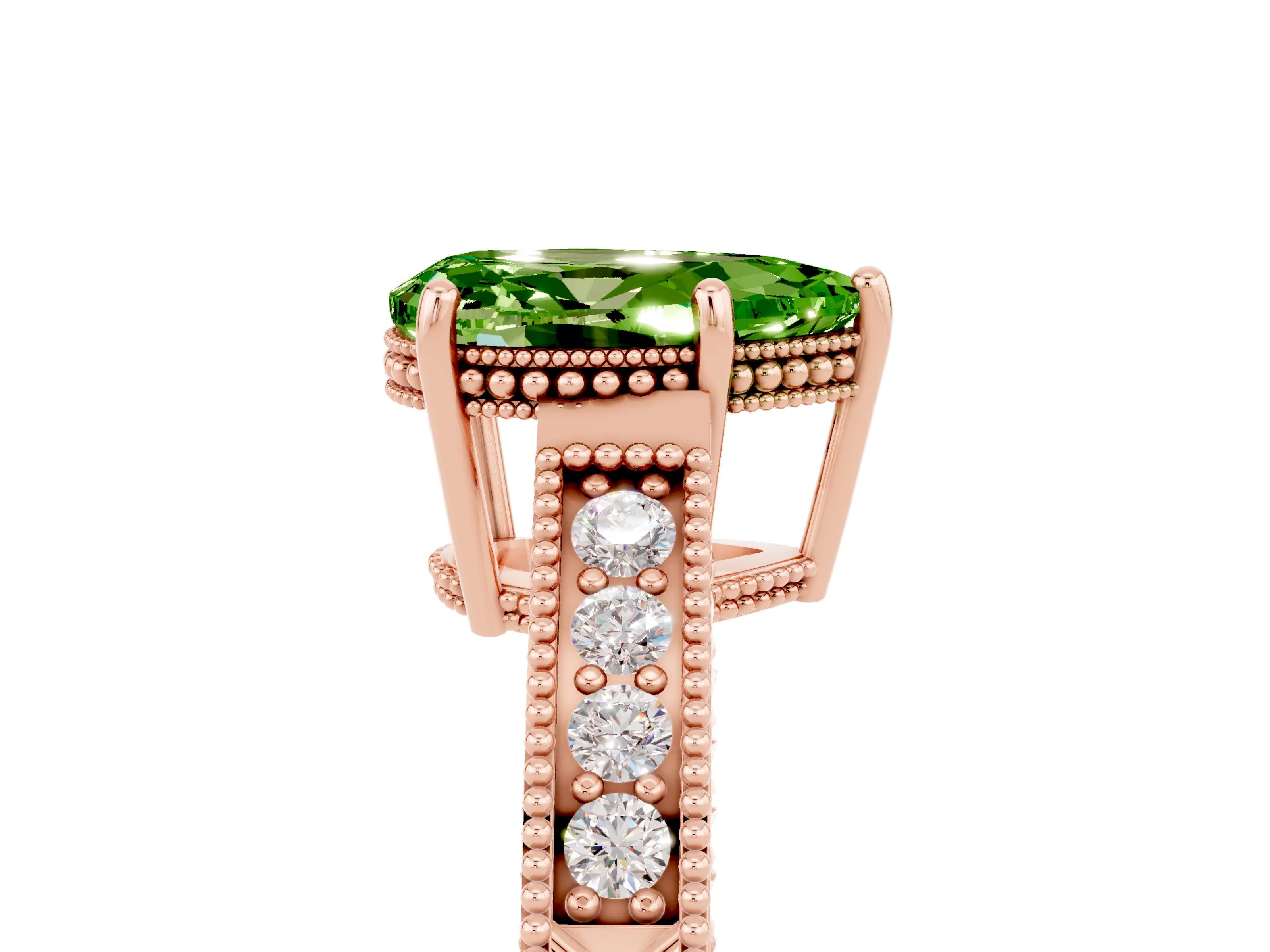 Rose gold Pear Cut Peridot Engagement Ring with Milgrain Channel Set Band and Prong Setting_5