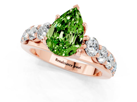 Rose gold Pear Cut Peridot Engagement Ring with Pavé Band and Four-Prong Setting_1