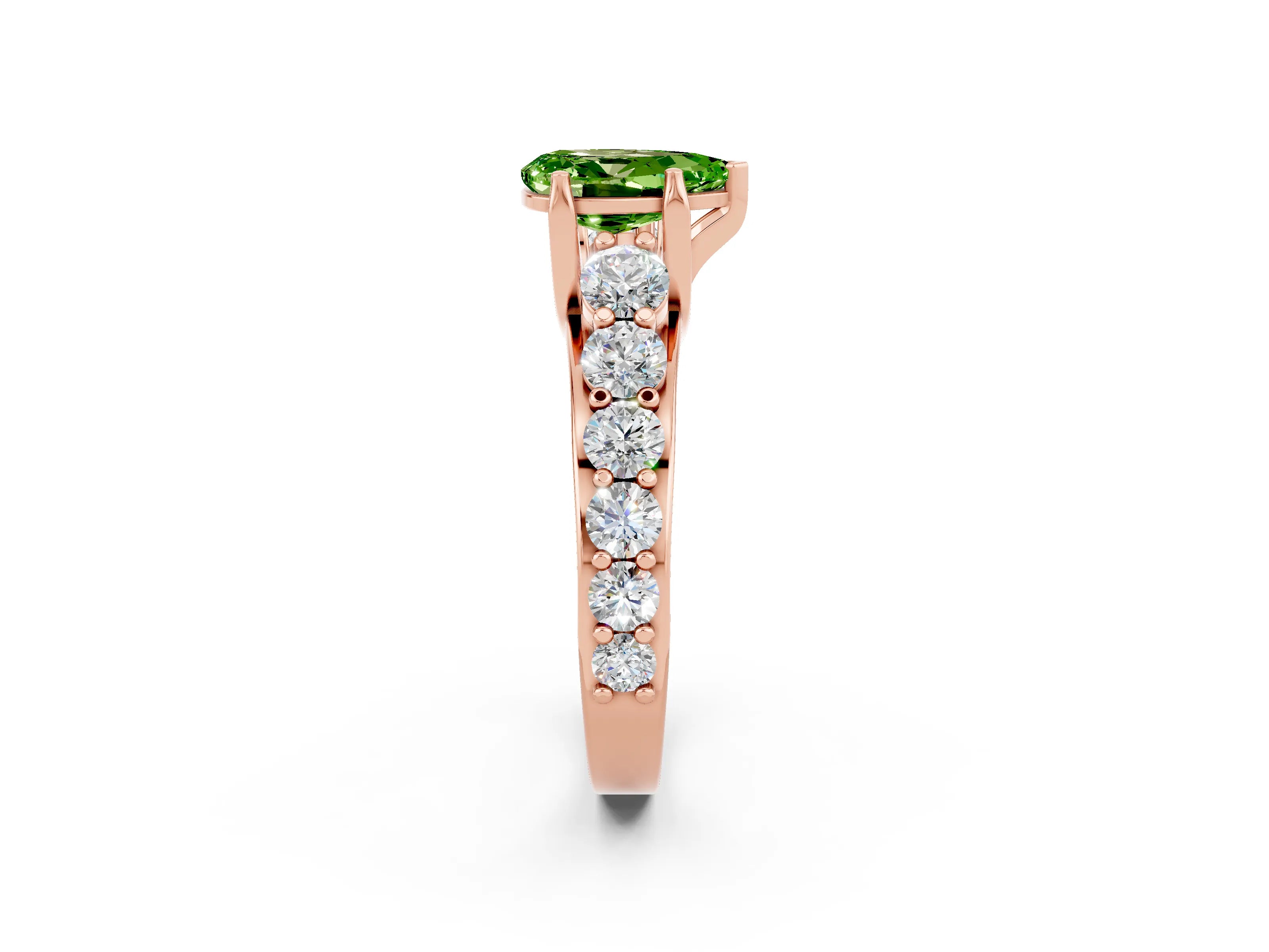 Rose gold Pear Cut Peridot Engagement Ring with Pavé Band and Four-Prong Setting_2