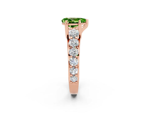 Rose gold Pear Cut Peridot Engagement Ring with Pavé Band and Four-Prong Setting_2