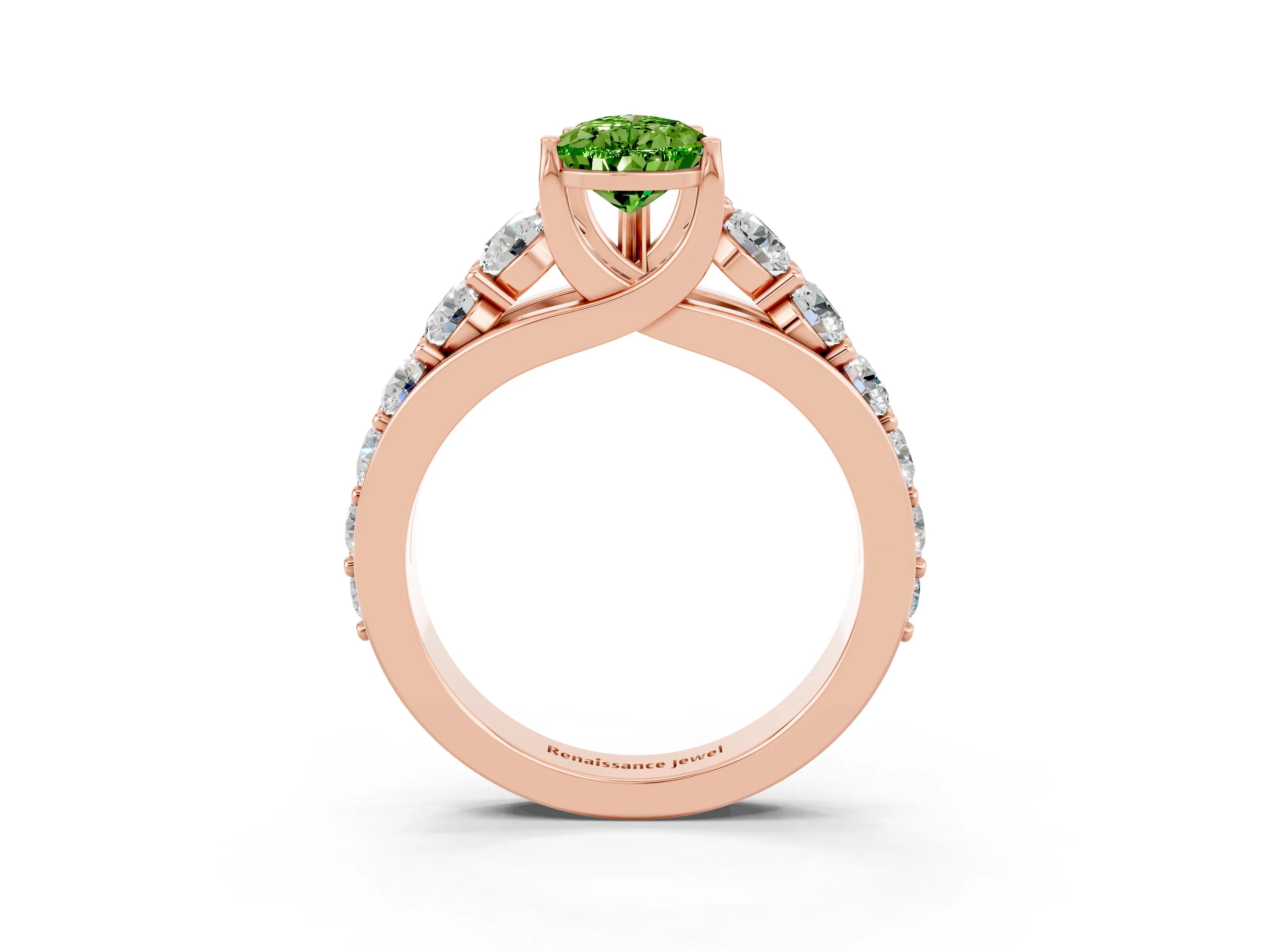 Rose gold Pear Cut Peridot Engagement Ring with Pavé Band and Four-Prong Setting_3
