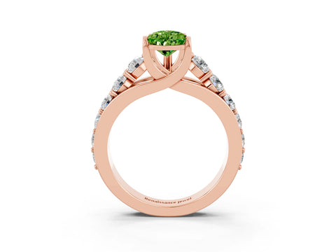 Rose gold Pear Cut Peridot Engagement Ring with Pavé Band and Four-Prong Setting_3