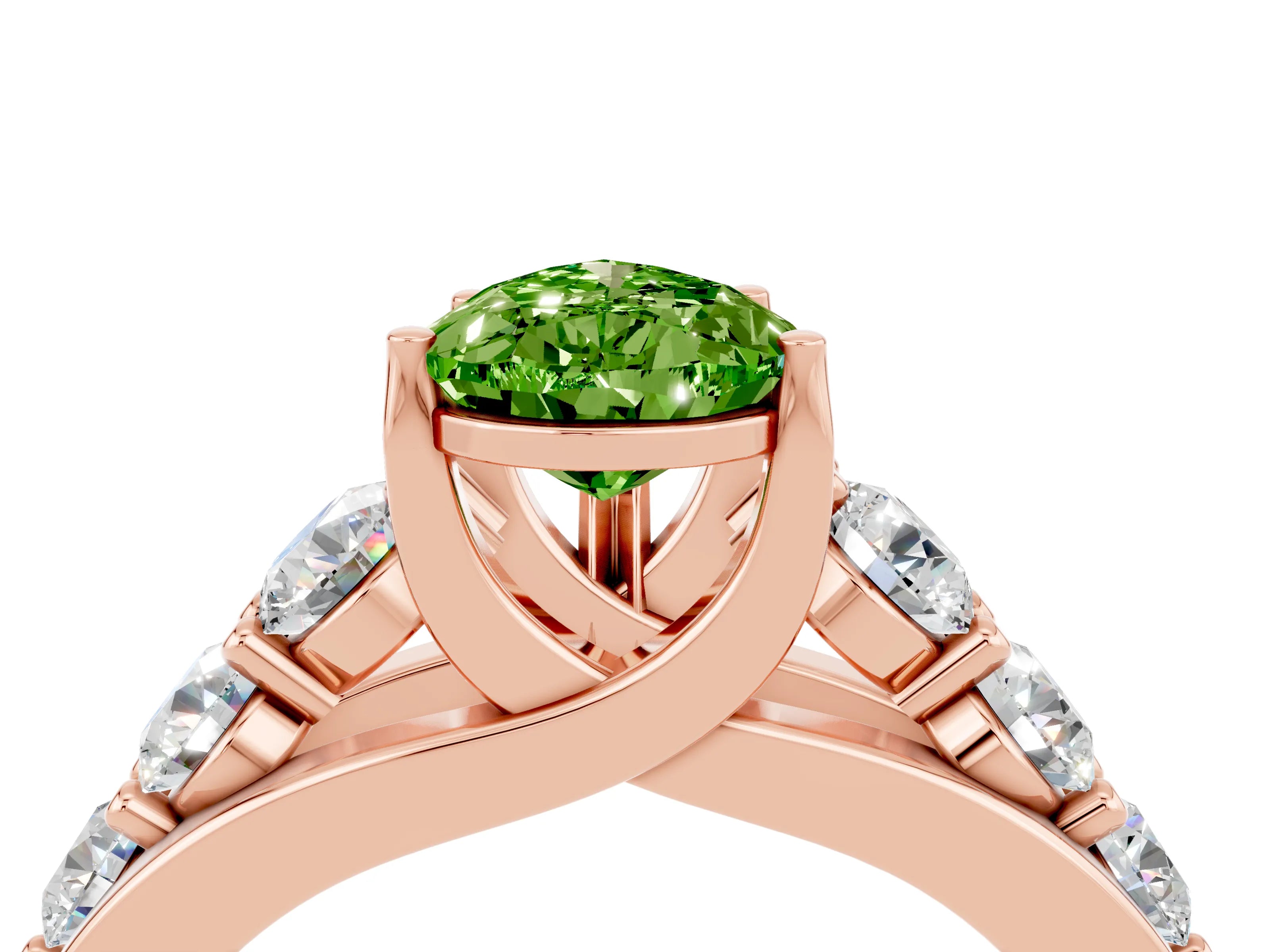Rose gold Pear Cut Peridot Engagement Ring with Pavé Band and Four-Prong Setting_4