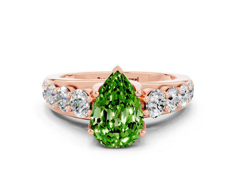 Rose gold Pear Cut Peridot Engagement Ring with Pavé Band and Four-Prong Setting