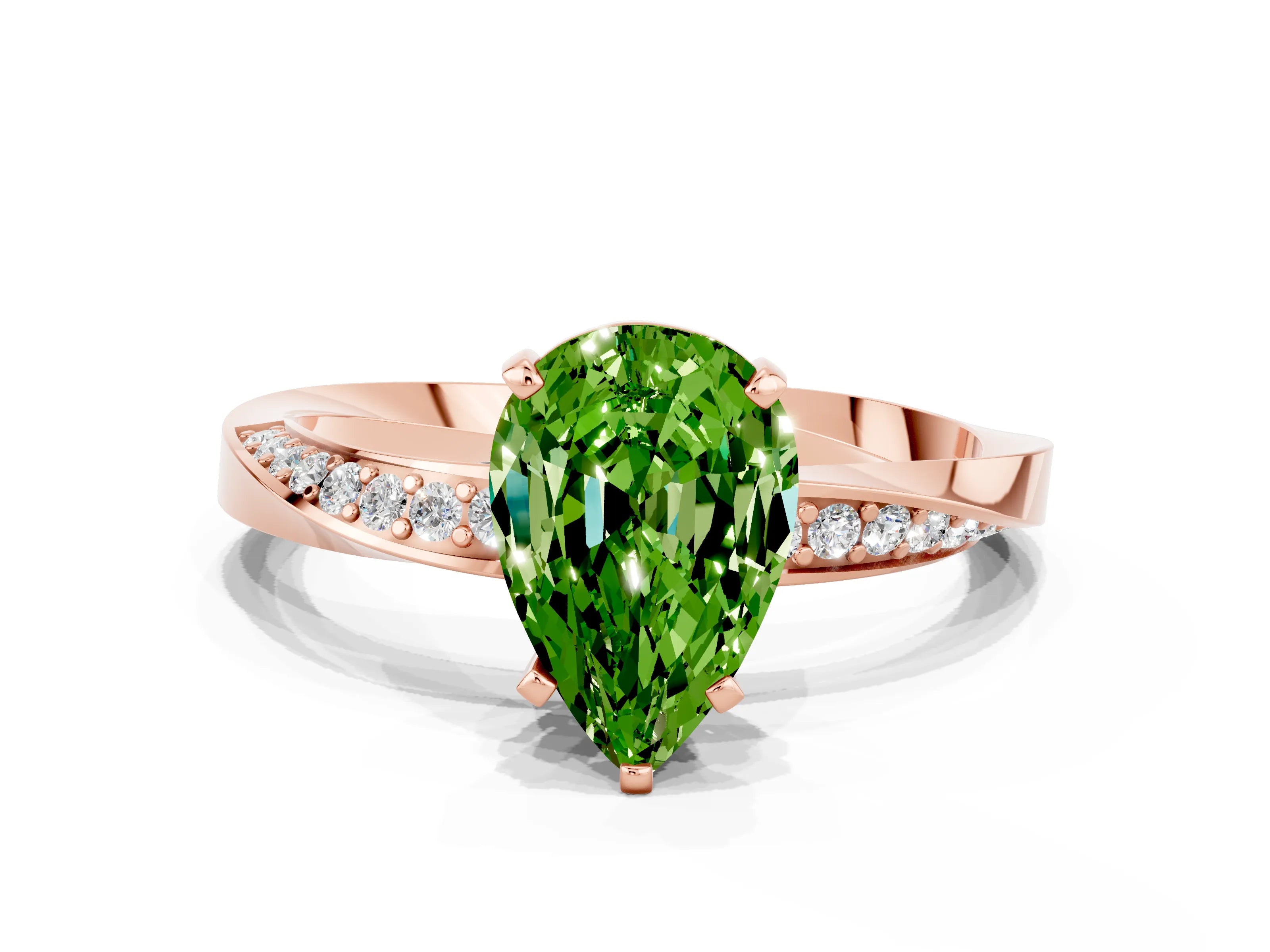 Rose gold Pear Cut Peridot Engagement Ring with Side Stone Accents and Four-Prong Setting_27