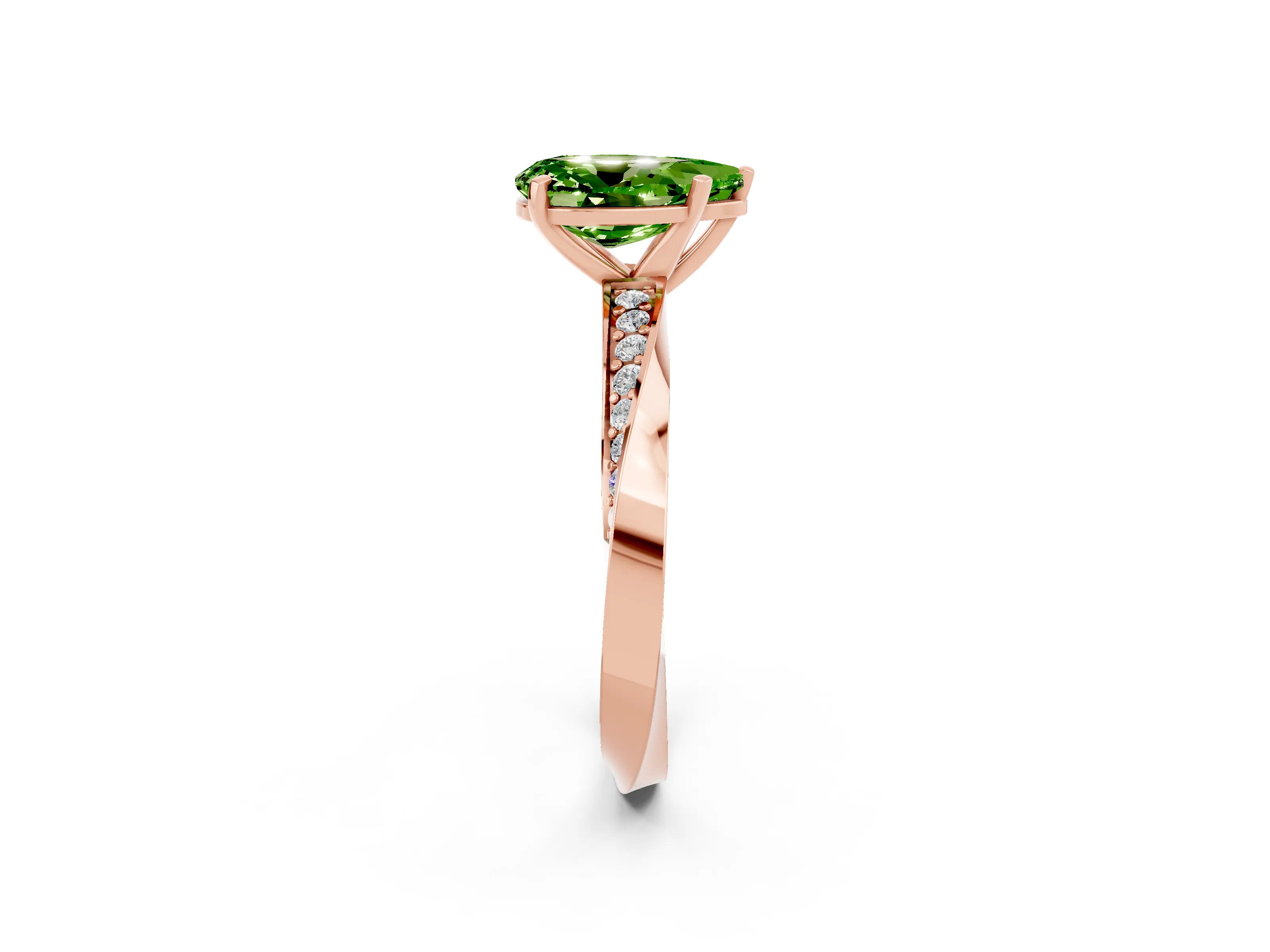 Rose gold Pear Cut Peridot Engagement Ring with Side Stone Accents and Four-Prong Setting_29