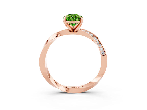 Rose gold Pear Cut Peridot Engagement Ring with Side Stone Accents and Four-Prong Setting