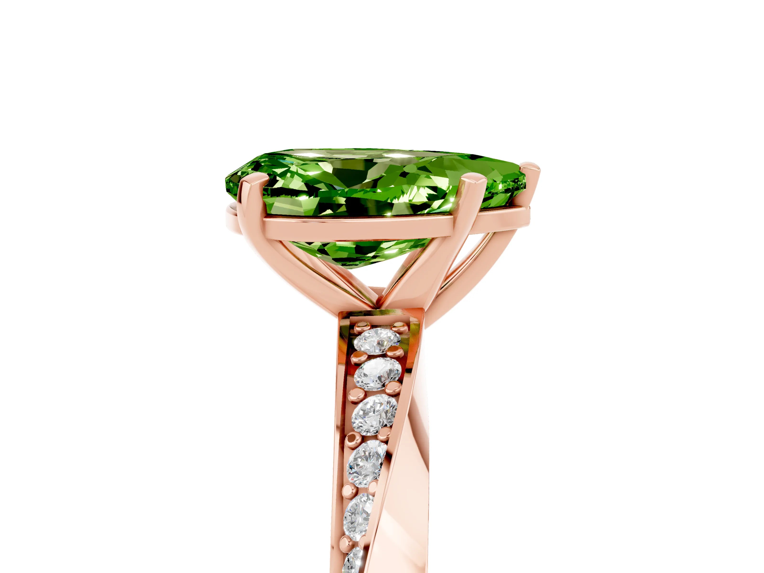 Rose gold Pear Cut Peridot Engagement Ring with Side Stone Accents and Four-Prong Setting_32