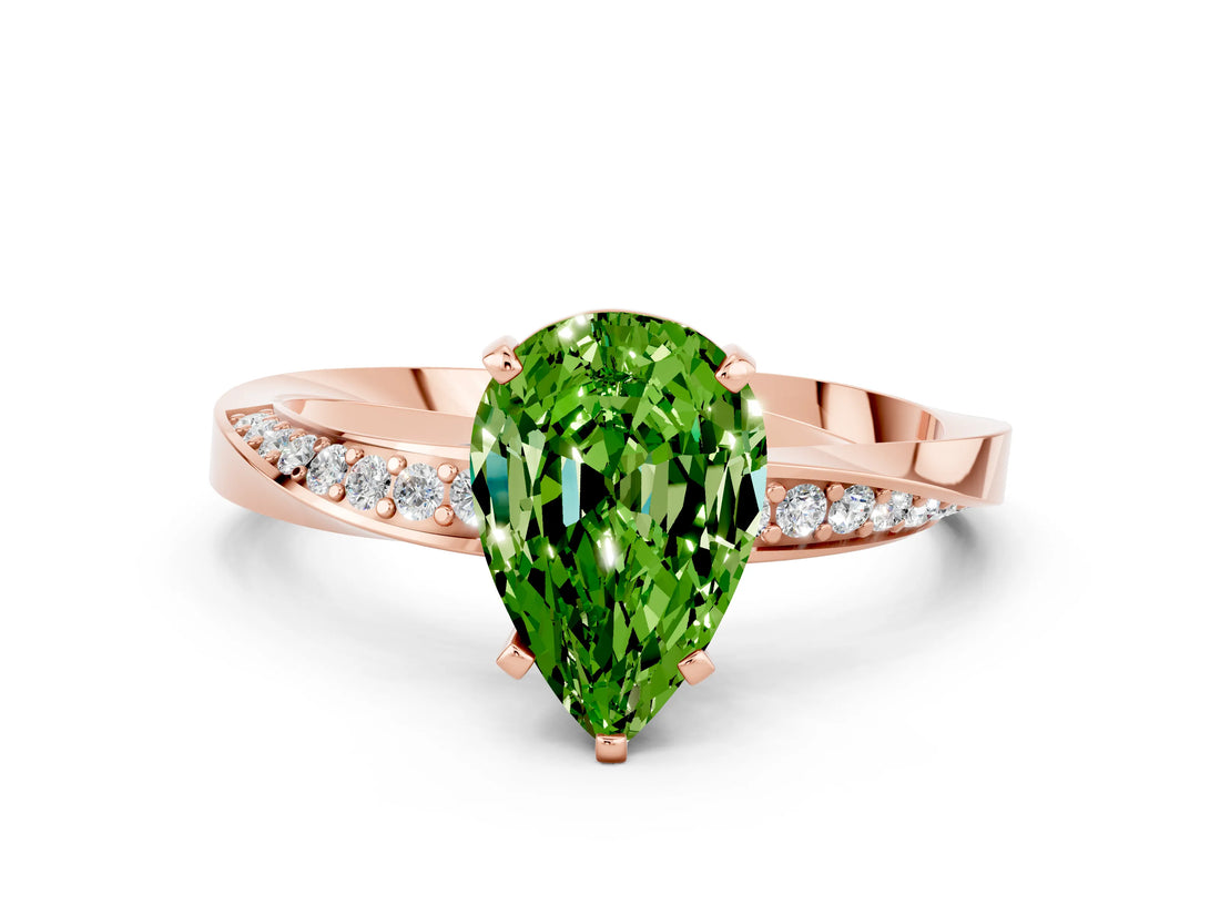 Rose gold Pear Cut Peridot Engagement Ring with Side Stone Accents and Four-Prong Setting_60