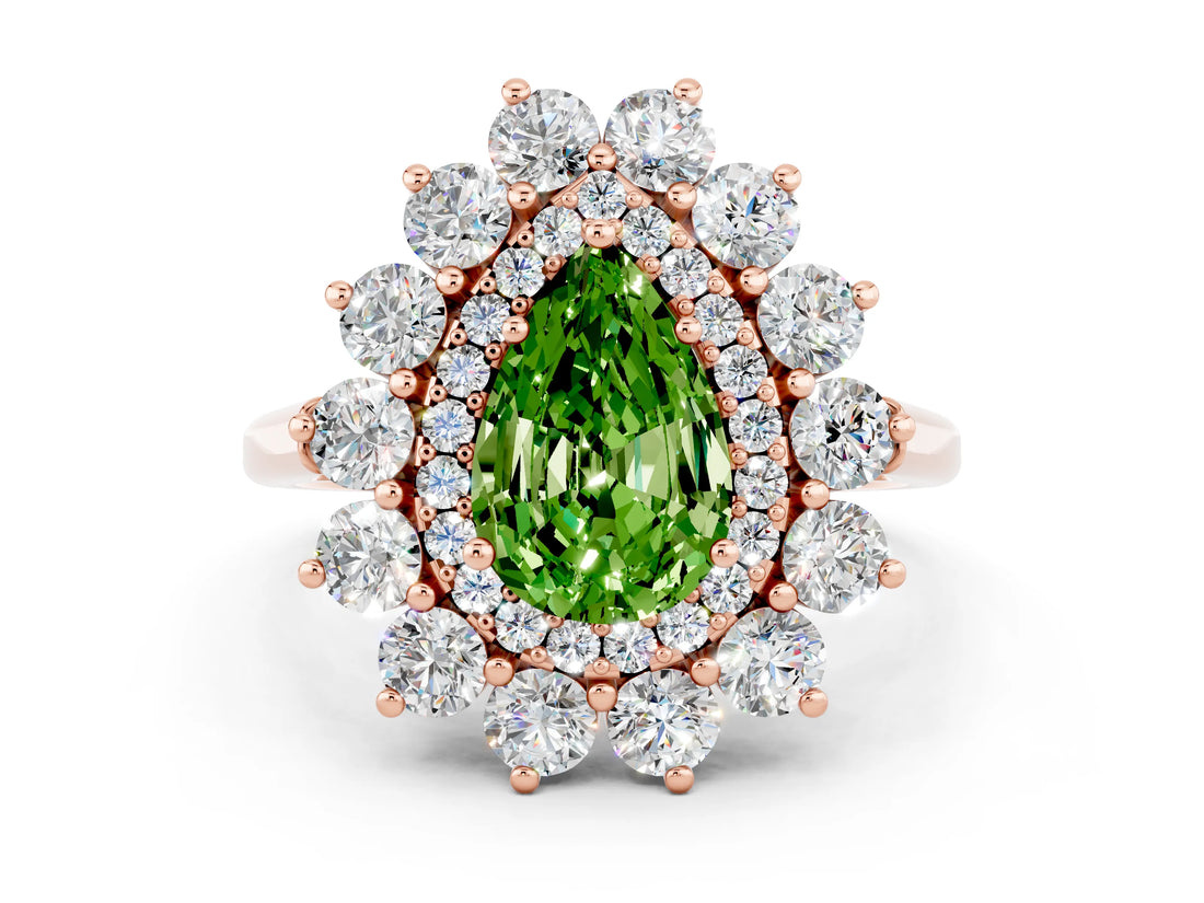 Rose gold Pear Cut Peridot Floral Double Halo Engagement Ring with Prong Setting_36