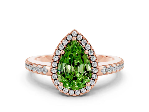Rose gold Pear Cut Peridot Halo Engagement Ring with Pavé Band and Prong Setting_12