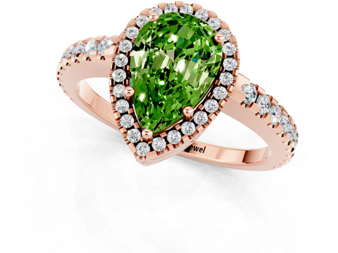 Rose gold Pear Cut Peridot Halo Engagement Ring with Pavé Band and Prong Setting_13