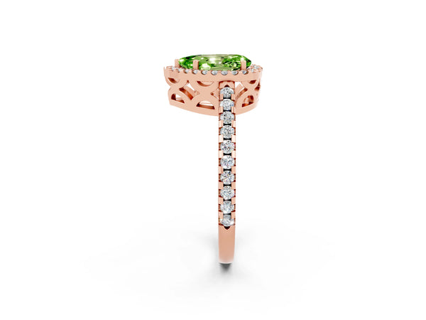 Rose gold Pear Cut Peridot Halo Engagement Ring with Pavé Band and Prong Setting