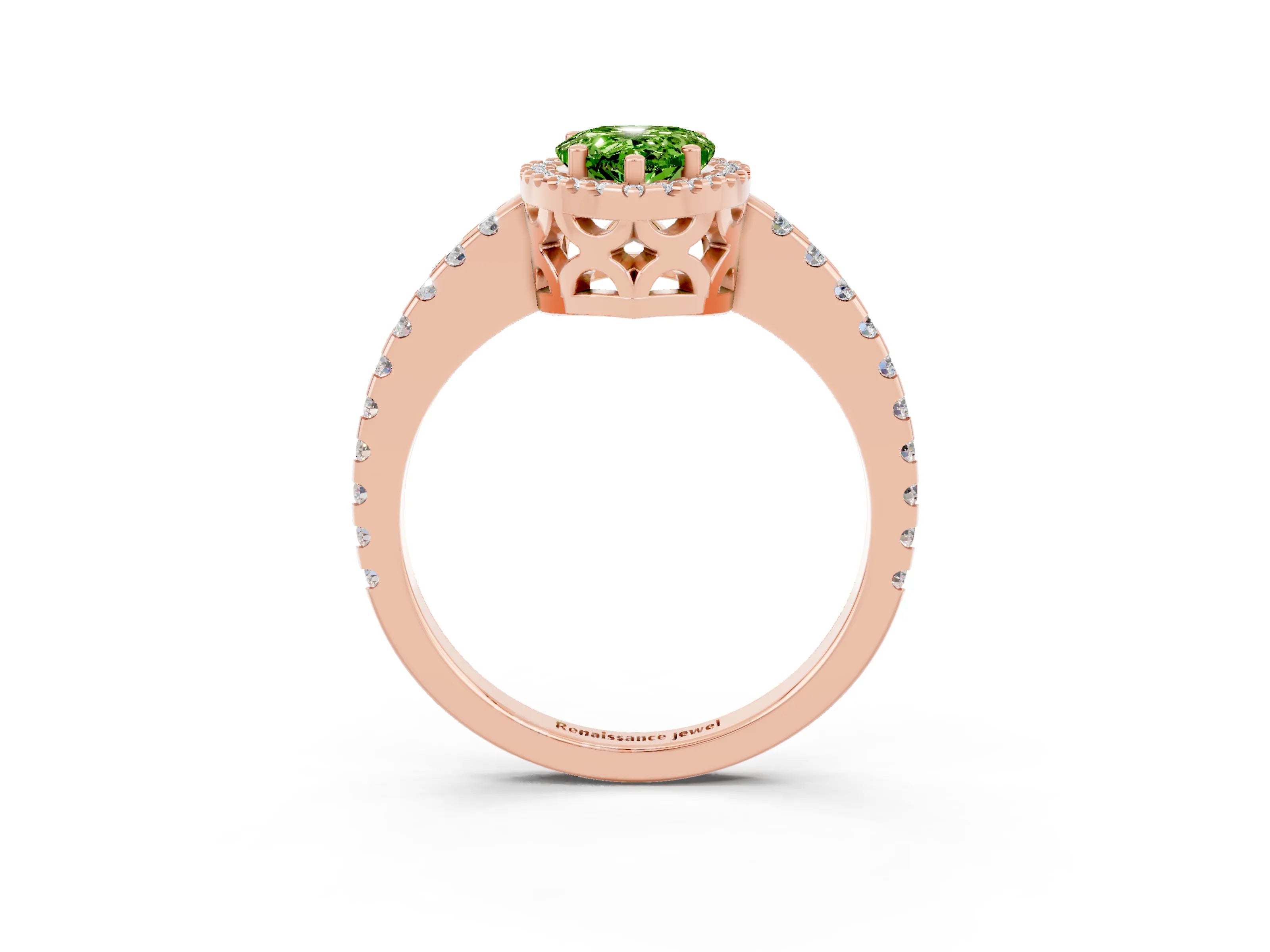 Rose gold Pear Cut Peridot Halo Engagement Ring with Pavé Band and Prong Setting_15
