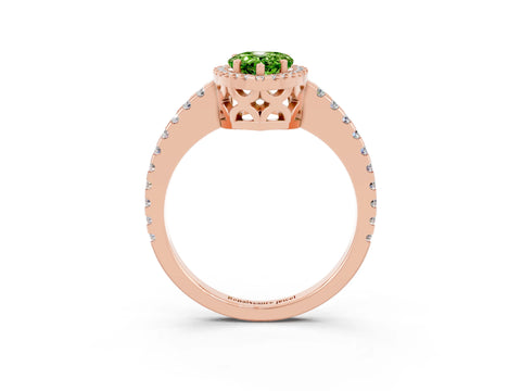 Rose gold Pear Cut Peridot Halo Engagement Ring with Pavé Band and Prong Setting_15