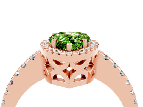 Rose gold Pear Cut Peridot Halo Engagement Ring with Pavé Band and Prong Setting_16
