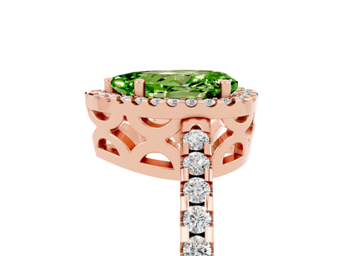 Rose gold Pear Cut Peridot Halo Engagement Ring with Pavé Band and Prong Setting_17