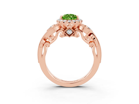 Rose gold Pear Cut Peridot Halo Ring with Milgrain Pavé Band and Four-Prong Setting_15