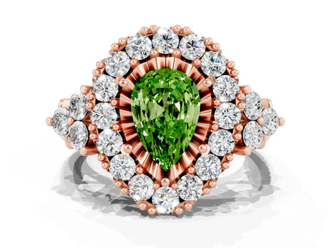 Rose gold Pear Cut Peridot Halo Ring with Pavé Band and Four-Prong Setting_12