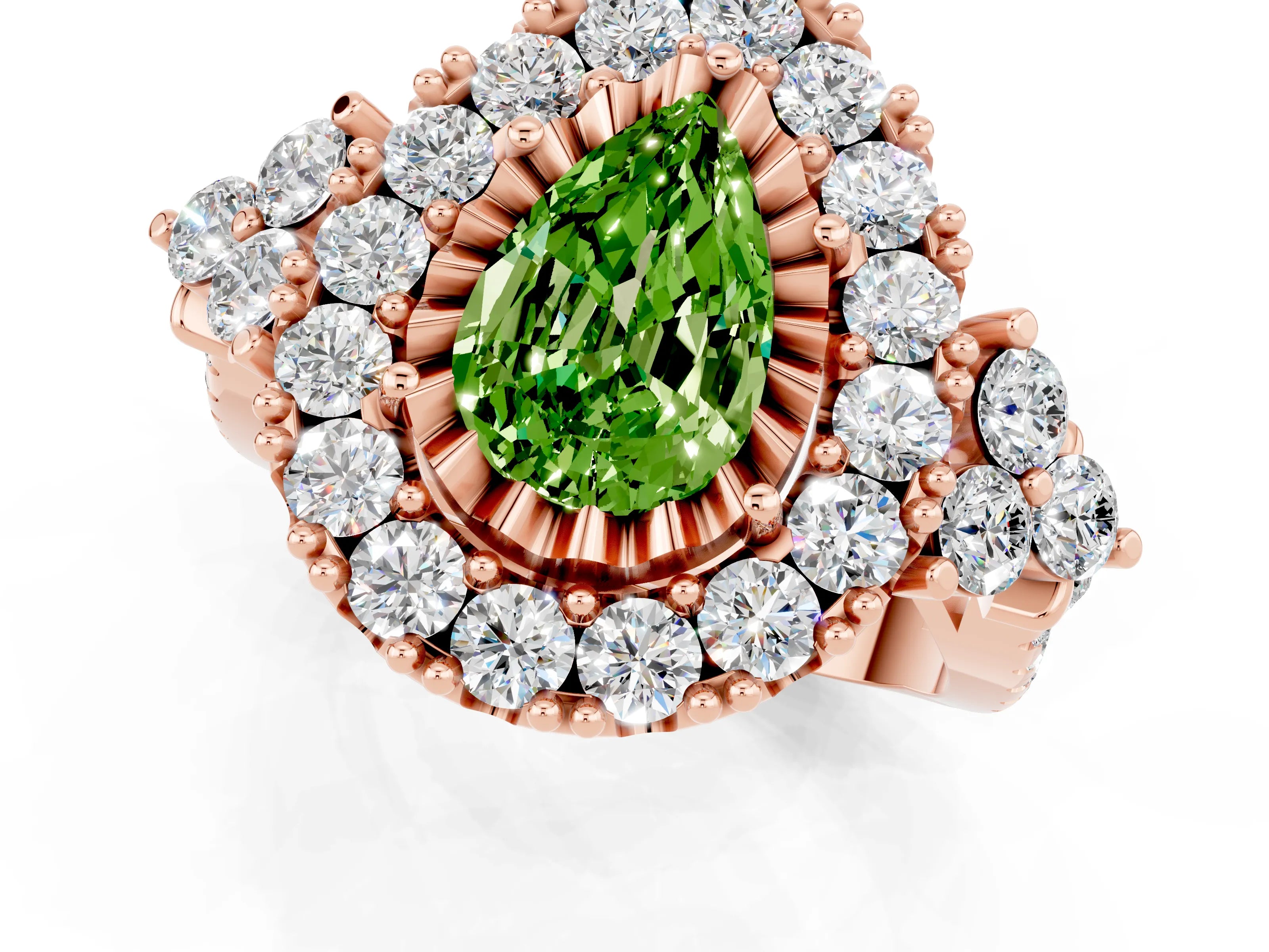 Rose gold Pear Cut Peridot Halo Ring with Pavé Band and Four-Prong Setting_13