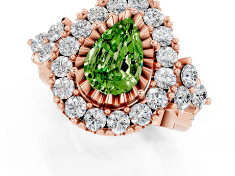 Rose gold Pear Cut Peridot Halo Ring with Pavé Band and Four-Prong Setting_13