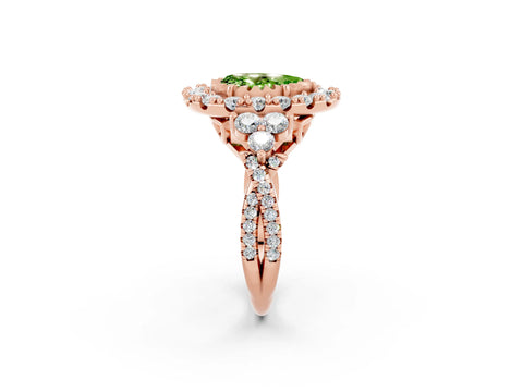 Rose gold Pear Cut Peridot Halo Ring with Pavé Band and Four-Prong Setting_14