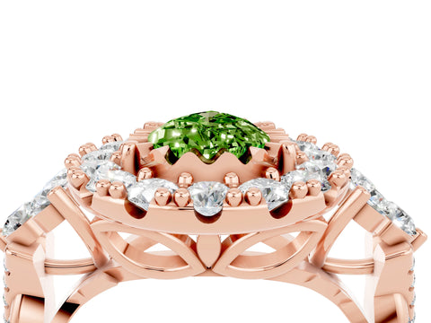 Rose gold Pear Cut Peridot Halo Ring with Pavé Band and Four-Prong Setting_16