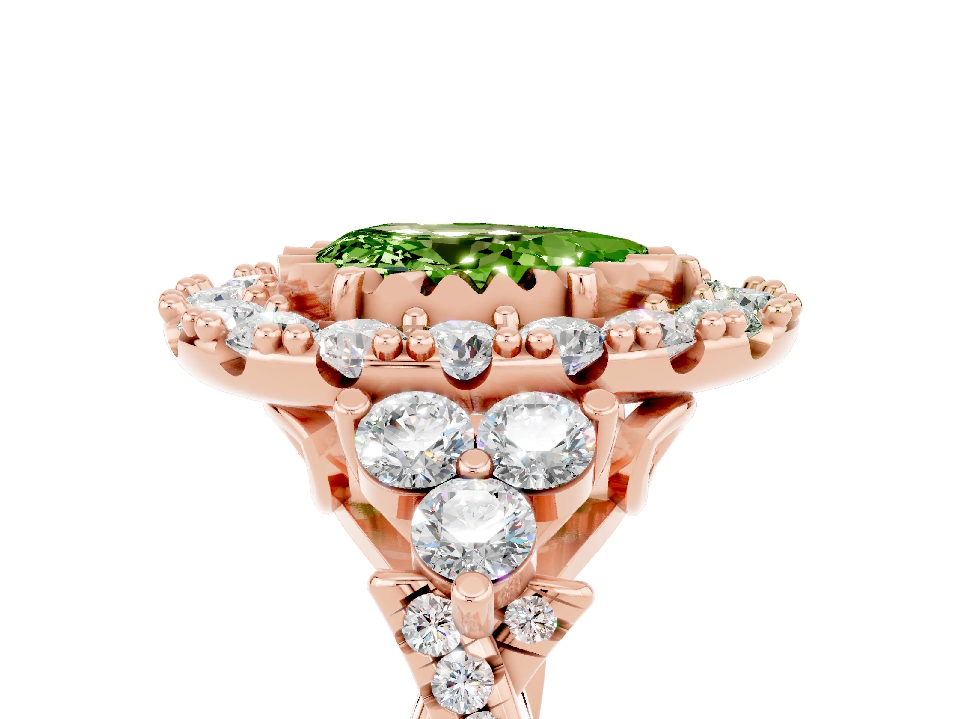 Rose gold Pear Cut Peridot Halo Ring with Pavé Band and Four-Prong Setting_17