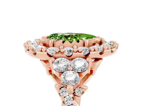 Rose gold Pear Cut Peridot Halo Ring with Pavé Band and Four-Prong Setting_17