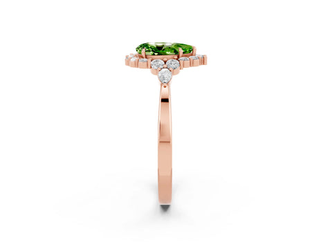 Rose gold Pear Cut Peridot Halo Ring with Pear Side Stones and Prong Setting_14
