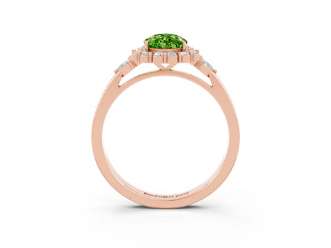 Rose gold Pear Cut Peridot Halo Ring with Pear Side Stones and Prong Setting_15