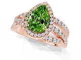 Rose gold Pear Cut Peridot Halo Ring with Round Split Shank and Prong Setting_49