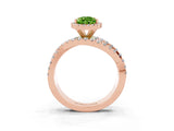 Rose gold Pear Cut Peridot Halo Ring with Round Split Shank and Prong Setting_51