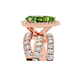 Rose gold Pear Cut Peridot Halo Ring with Round Split Shank and Prong Setting_53