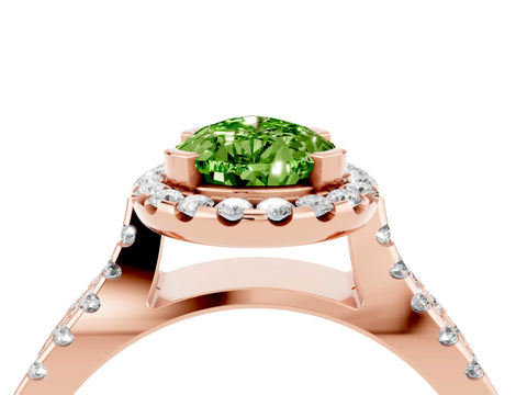 Rose gold Pear Cut Peridot Halo Ring with Split Shank Pavé Band and Prong Setting_4