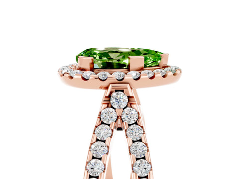 Rose gold Pear Cut Peridot Halo Ring with Split Shank Pavé Band and Prong Setting_5