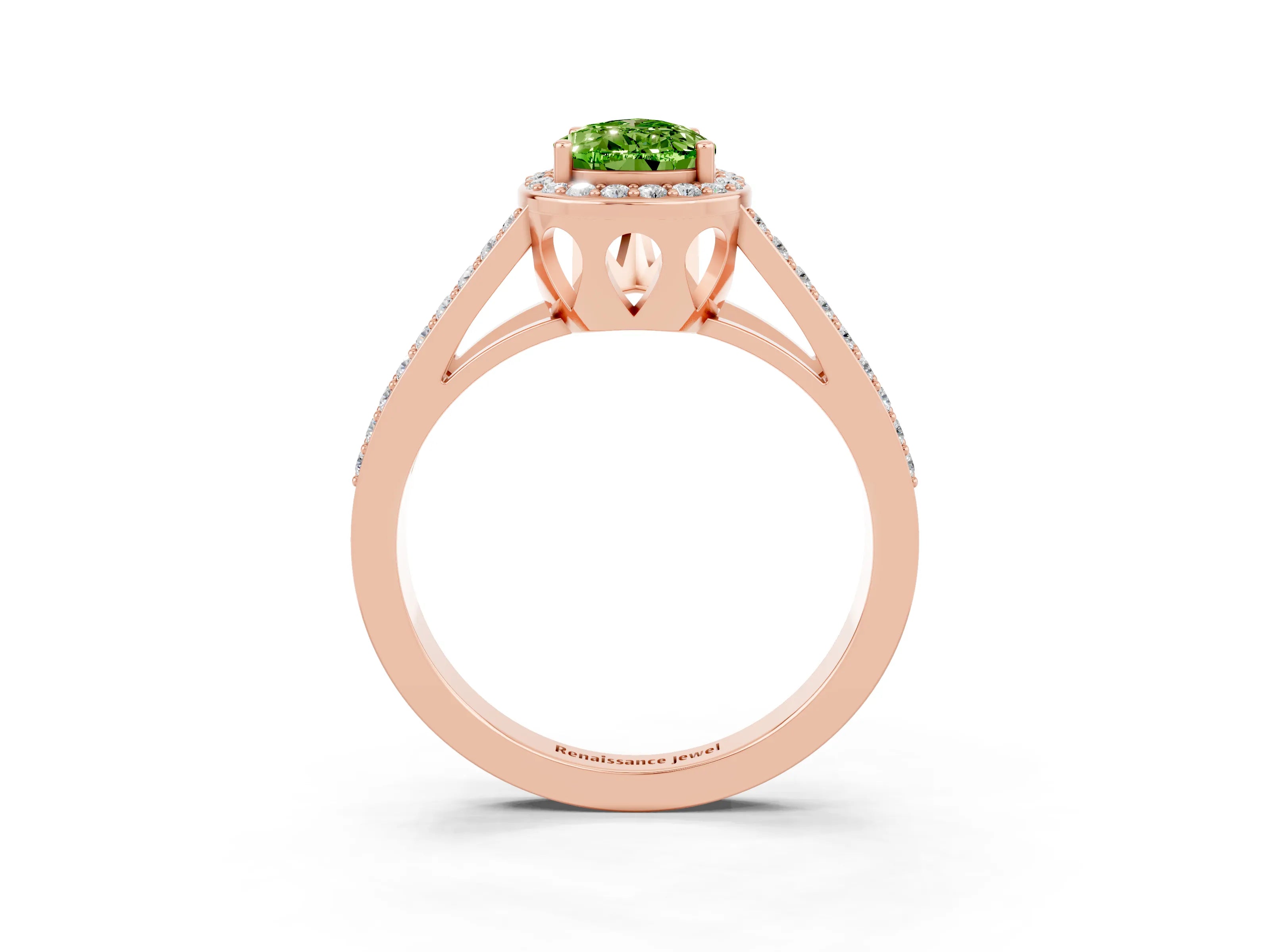 Rose gold Pear Cut Peridot Halo Ring with Split Shank U-Prong Band and Four-Prong Setting_3