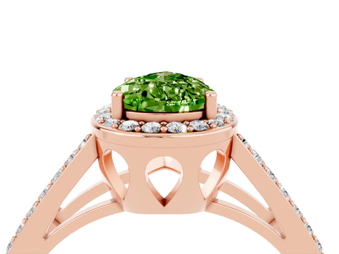 Rose gold Pear Cut Peridot Halo Ring with Split Shank U-Prong Band and Four-Prong Setting_4