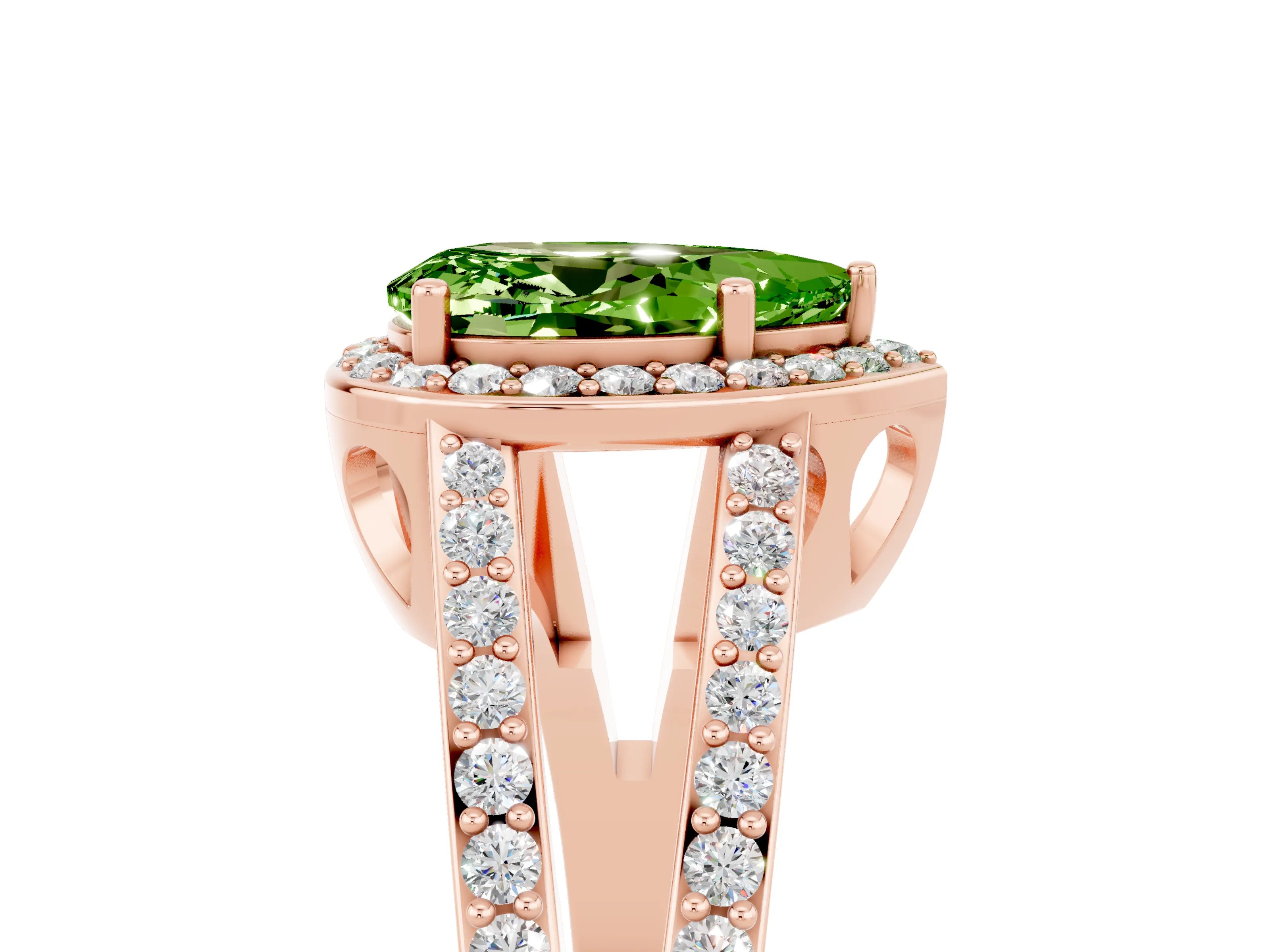 Rose gold Pear Cut Peridot Halo Ring with Split Shank U-Prong Band and Four-Prong Setting_5