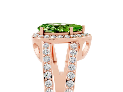 Rose gold Pear Cut Peridot Halo Ring with Split Shank U-Prong Band and Four-Prong Setting_5