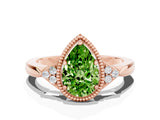 Rose gold Pear Cut Peridot Halo Ring with Tapered Band and Four-Prong Setting