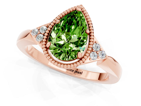 Rose gold Pear Cut Peridot Halo Ring with Tapered Band and Four-Prong Setting_1
